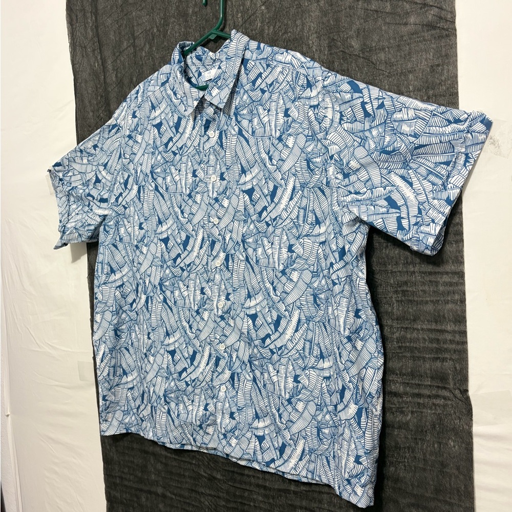 Café Luna Tropical Button Up Shirt Men’s Size 2XL Blue White Short Sleeve(A270)